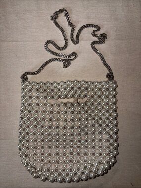 Zara Pearl-Embellished Crossbody Bag with Chain Strap - White